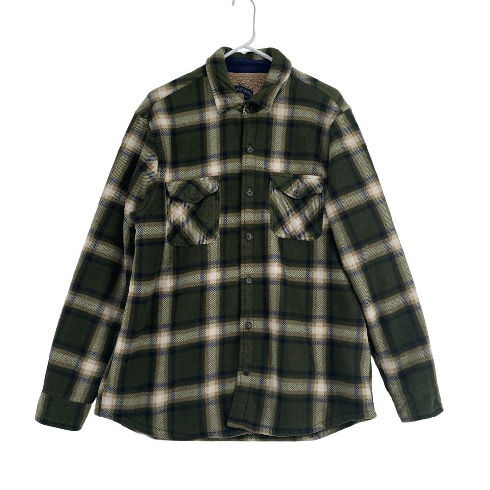 Freedom Foundry Sherpa Lined Flannel Shacket Shirt Men's Size L Green/Blue Plaid